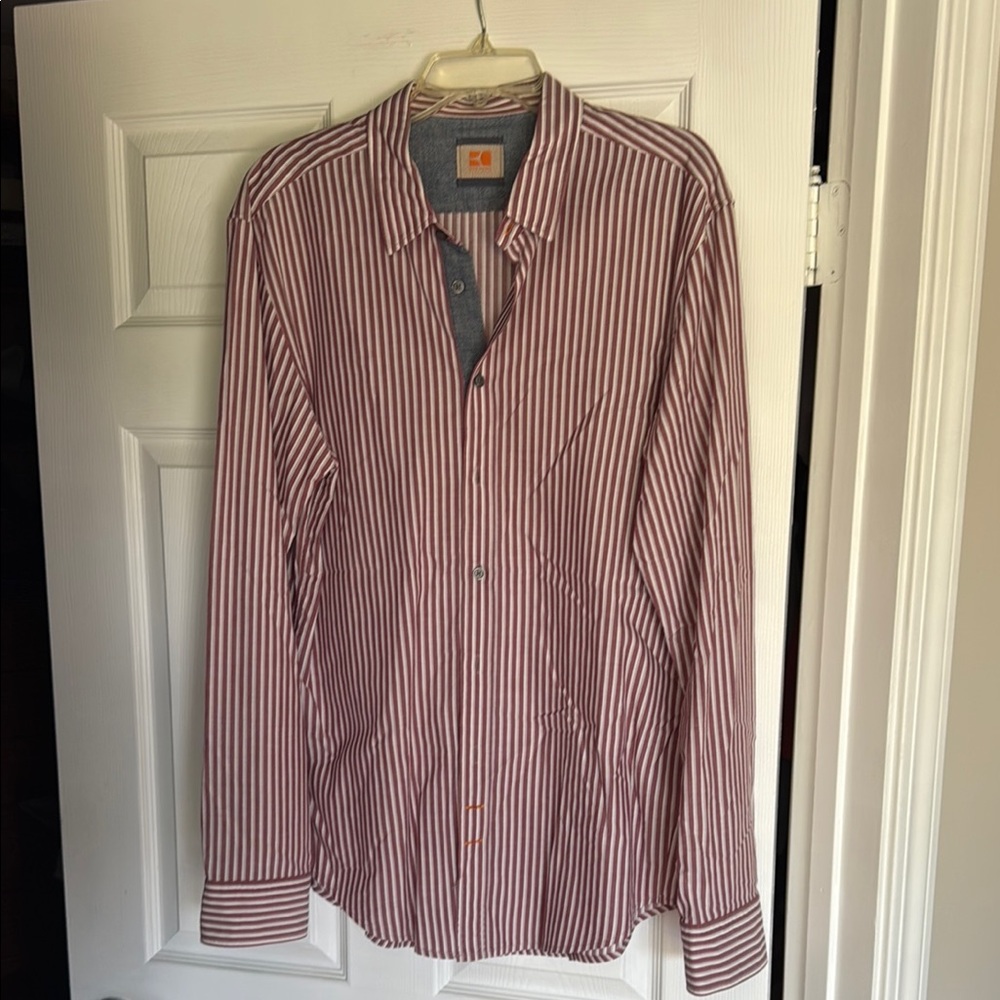 BOSS ORANGE Red and White Casual Button Down Shirt